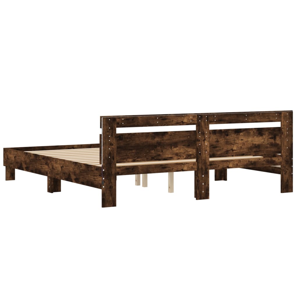 Bed Frame with LED without Mattress Smoked Oak 160x200 cm