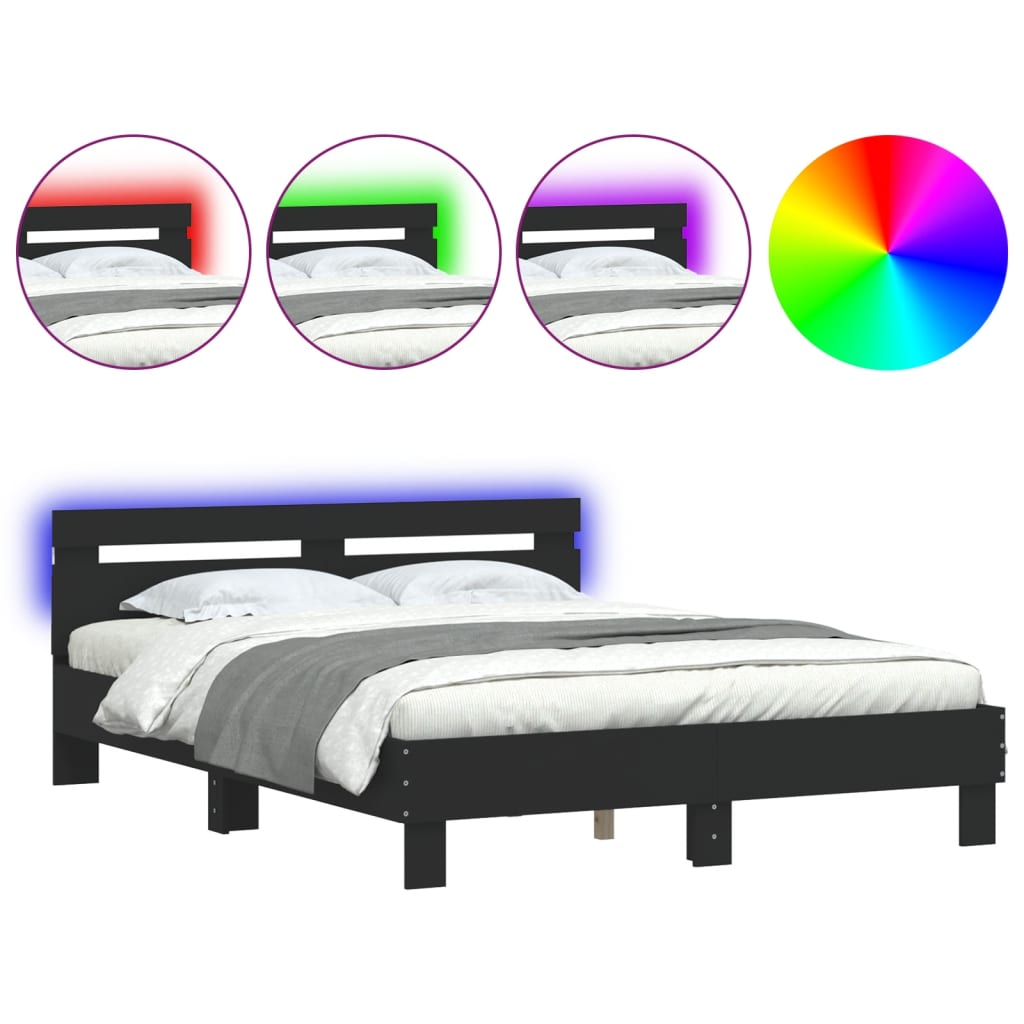 Bed Frame with Headboard and LED Black 150x200 cm King Size