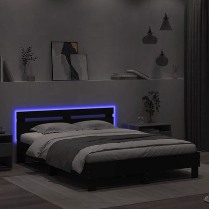 Bed Frame with Headboard and LED Black 150x200 cm King Size