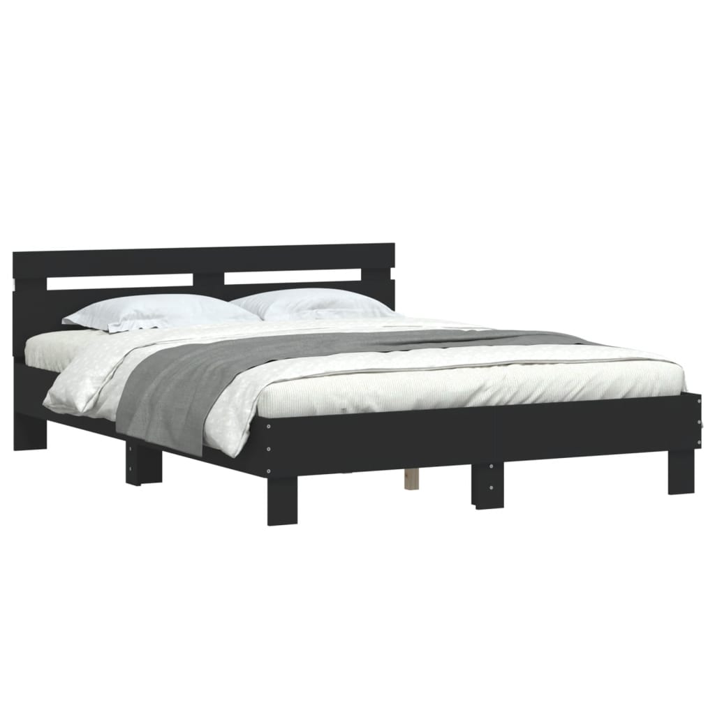 Bed Frame with Headboard and LED Black 150x200 cm King Size