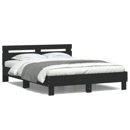 Bed Frame with Headboard and LED Black 150x200 cm King Size