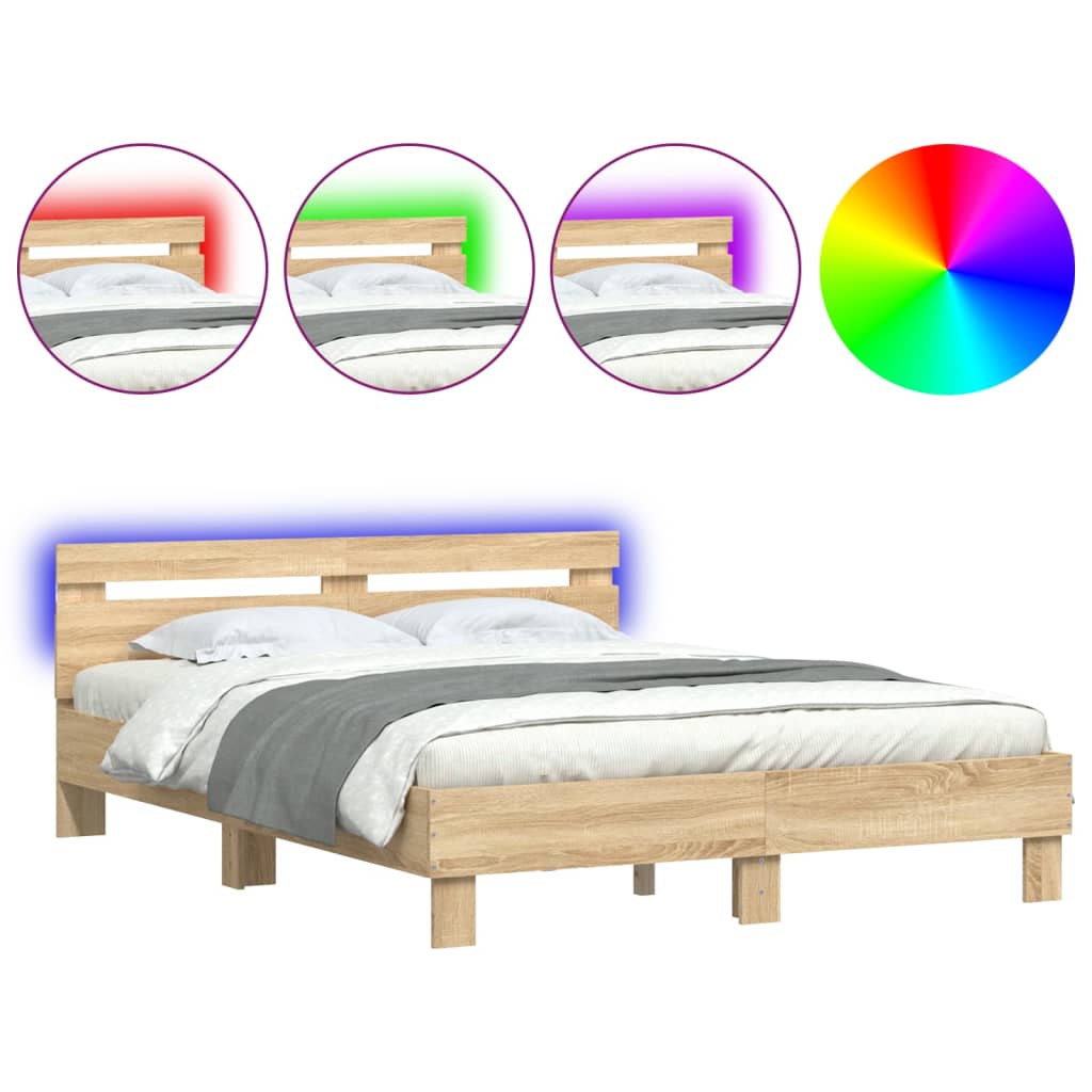 Bed Frame with LED without Mattress Sonoma Oak 150x200 cm King Size