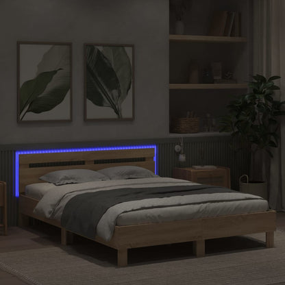 Bed Frame with LED without Mattress Sonoma Oak 150x200 cm King Size