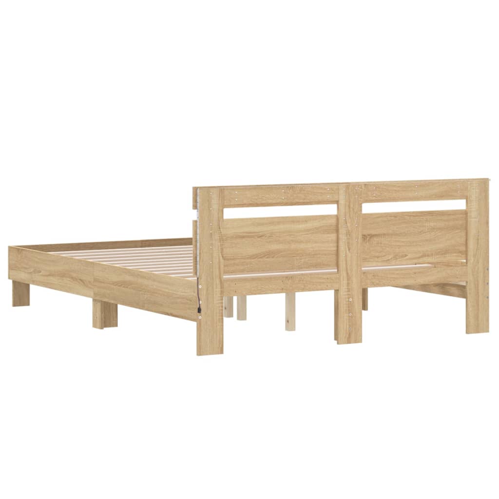 Bed Frame with LED without Mattress Sonoma Oak 150x200 cm King Size