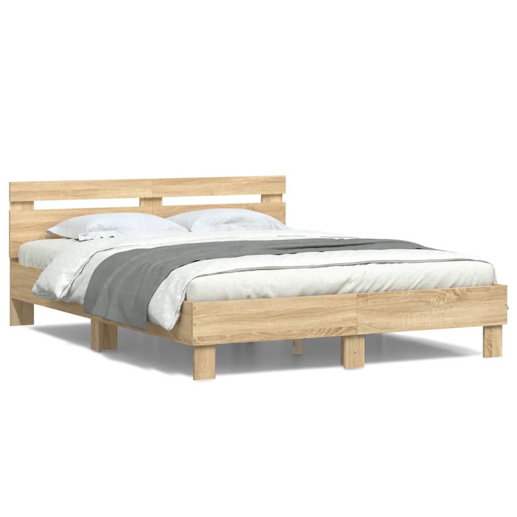 Bed Frame with LED without Mattress Sonoma Oak 150x200 cm King Size