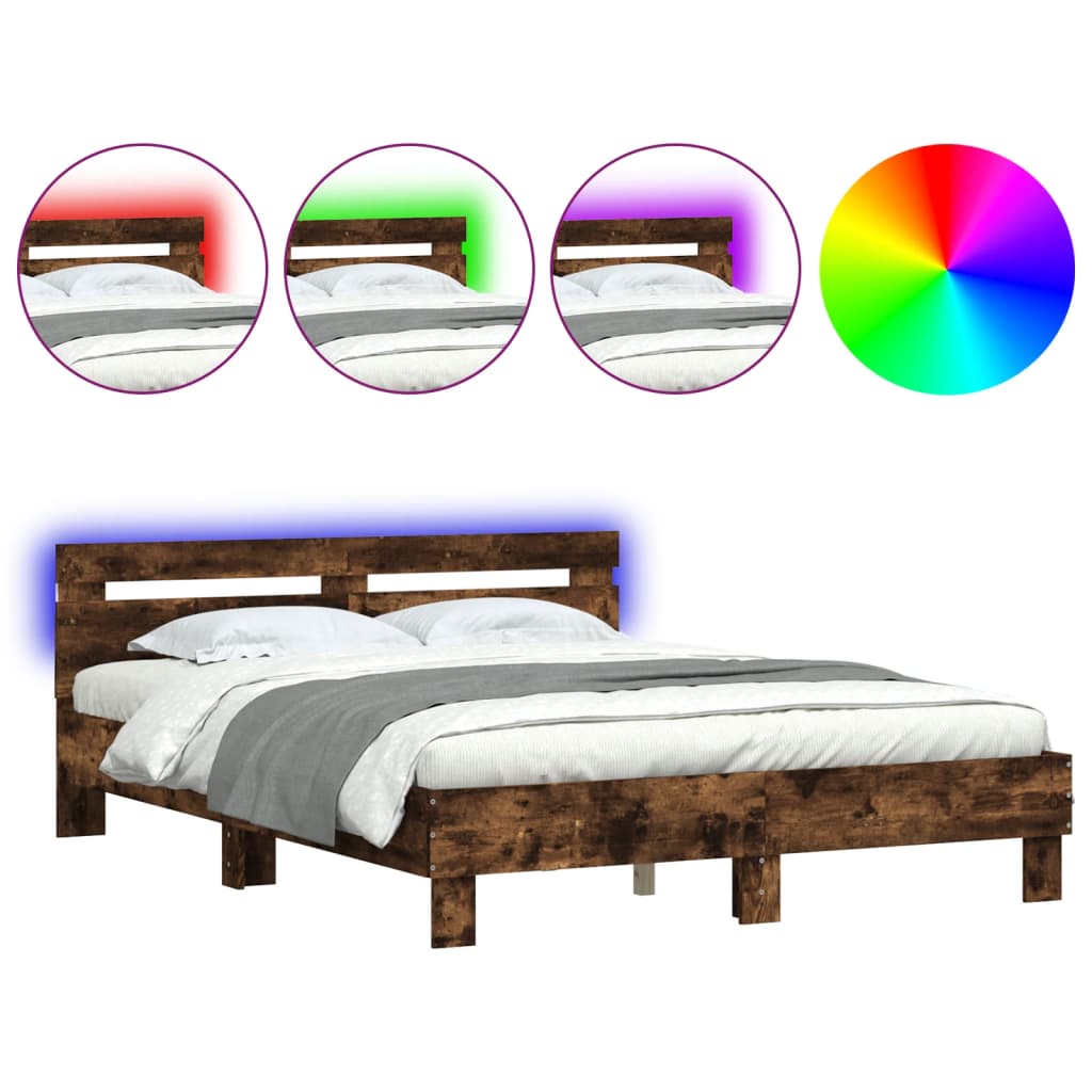 Bed Frame with LED without Mattress Smoked Oak 150x200 cm King Size