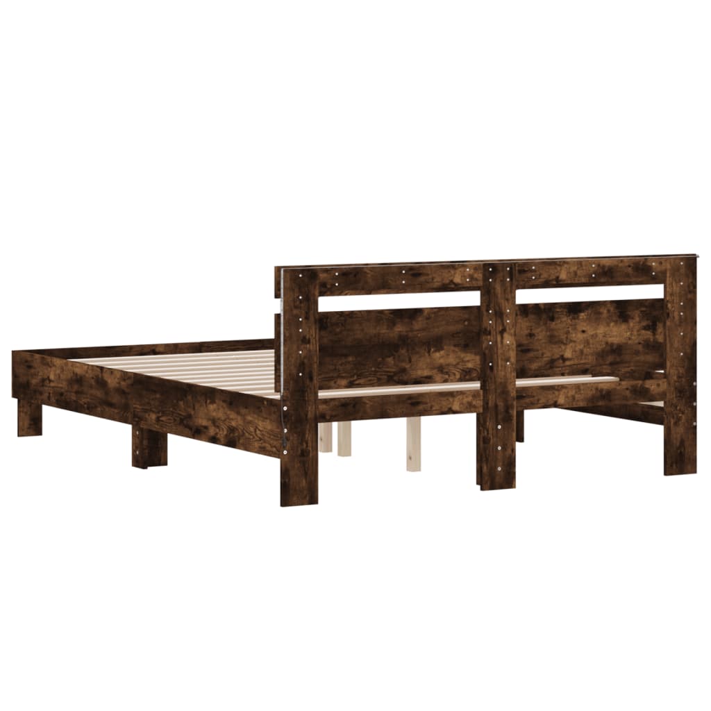 Bed Frame with LED without Mattress Smoked Oak 150x200 cm King Size