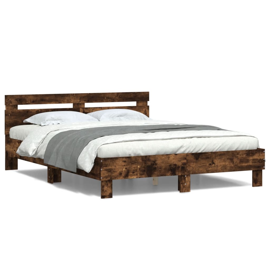 Bed Frame with LED without Mattress Smoked Oak 150x200 cm King Size