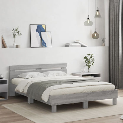 Bed Frame with Headboard and LED Grey Sonoma 150x200 cm King Size