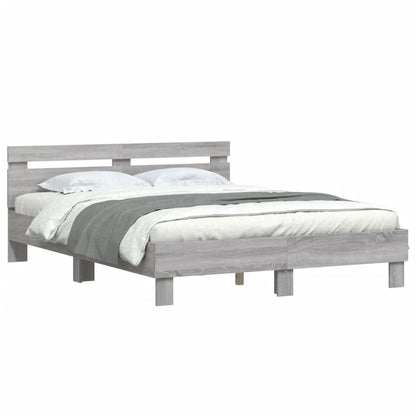 Bed Frame with Headboard and LED Grey Sonoma 150x200 cm King Size