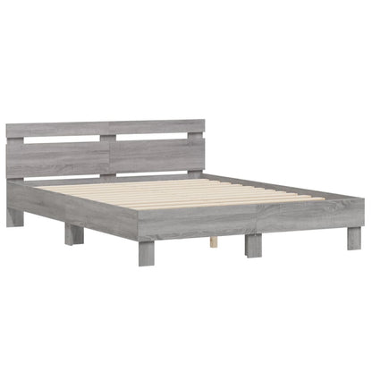 Bed Frame with Headboard and LED Grey Sonoma 150x200 cm King Size