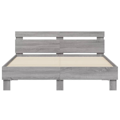 Bed Frame with Headboard and LED Grey Sonoma 150x200 cm King Size