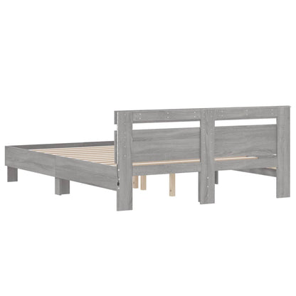 Bed Frame with Headboard and LED Grey Sonoma 150x200 cm King Size