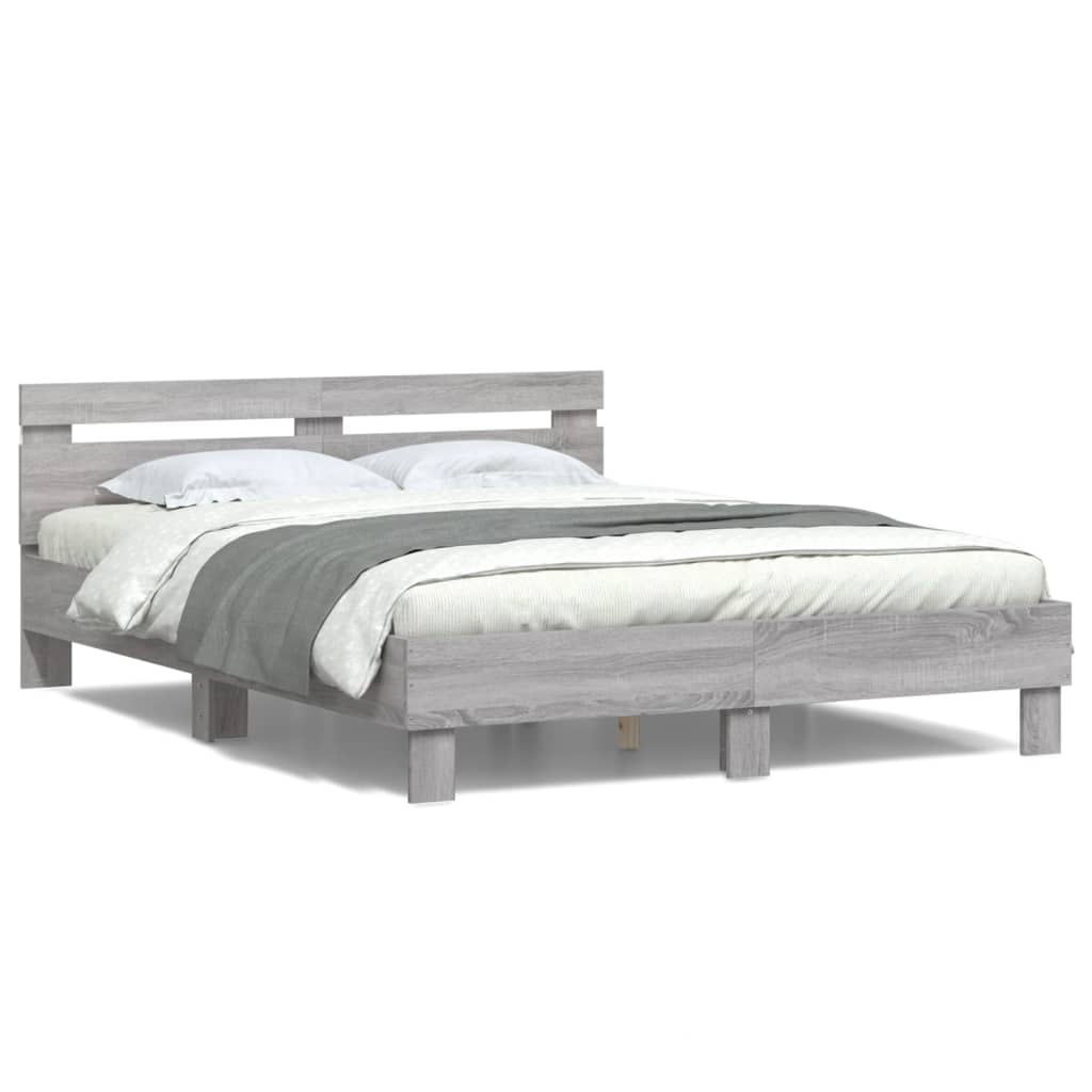 Bed Frame with Headboard and LED Grey Sonoma 150x200 cm King Size