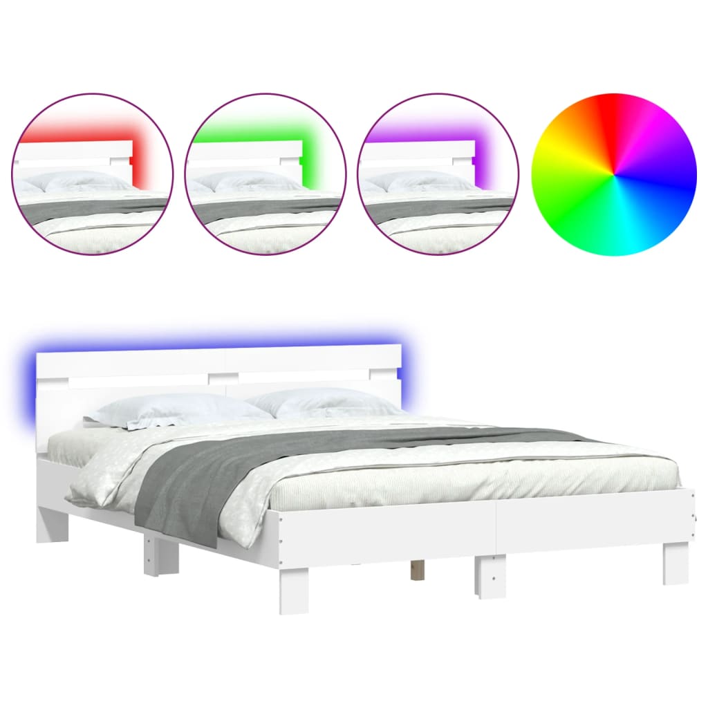 Bed Frame with Headboard and LED White 140x200 cm