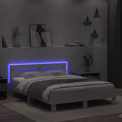 Bed Frame with Headboard and LED White 140x200 cm