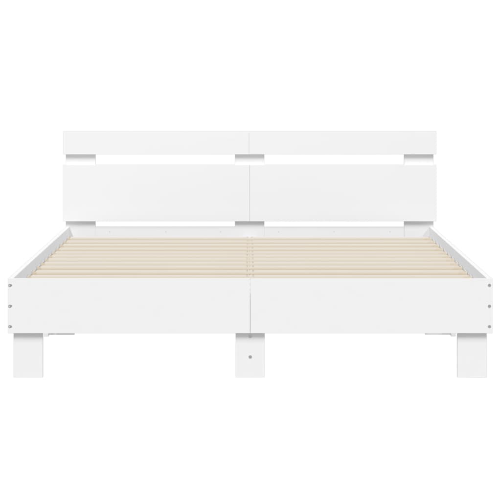 Bed Frame with Headboard and LED White 140x200 cm