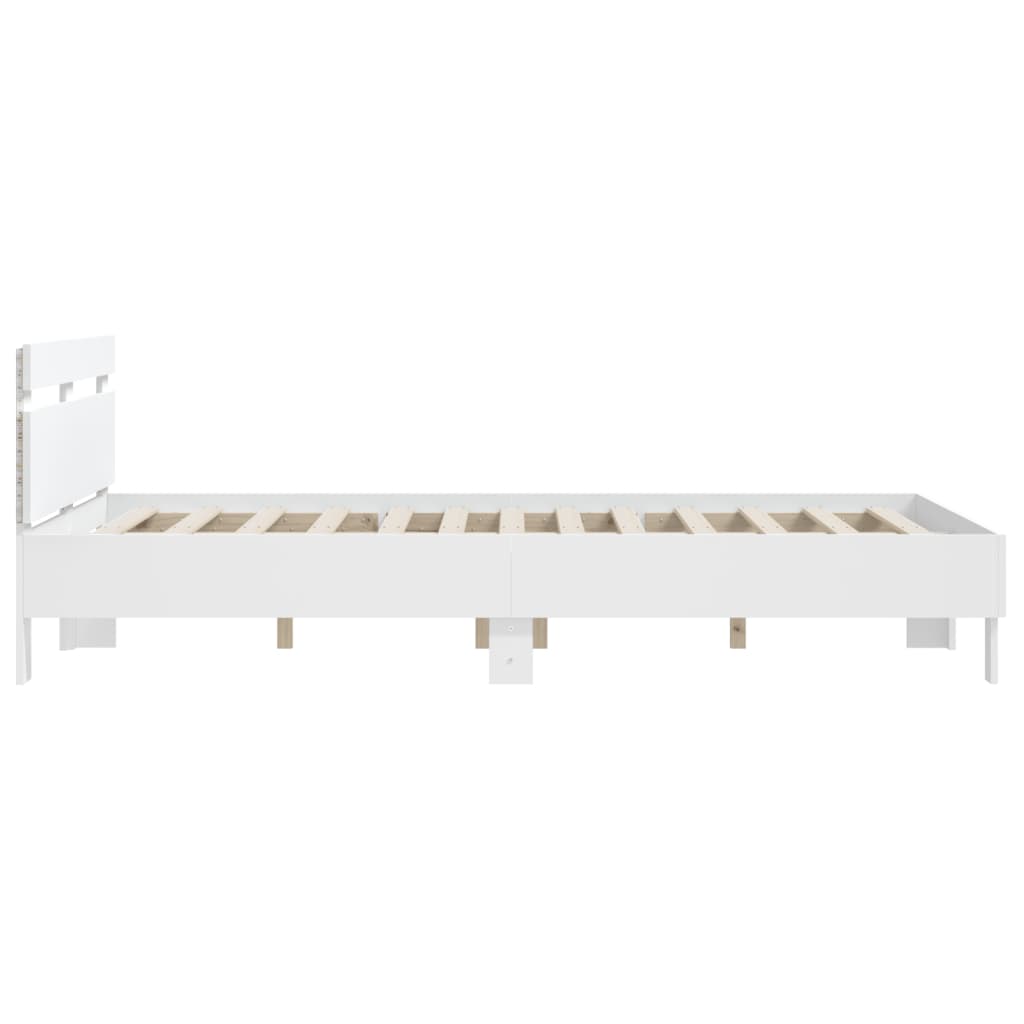 Bed Frame with Headboard and LED White 140x200 cm