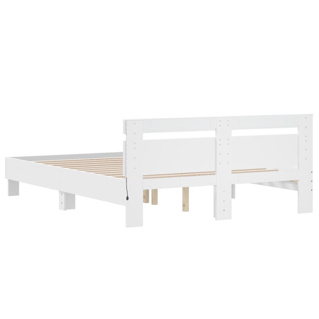 Bed Frame with Headboard and LED White 140x200 cm