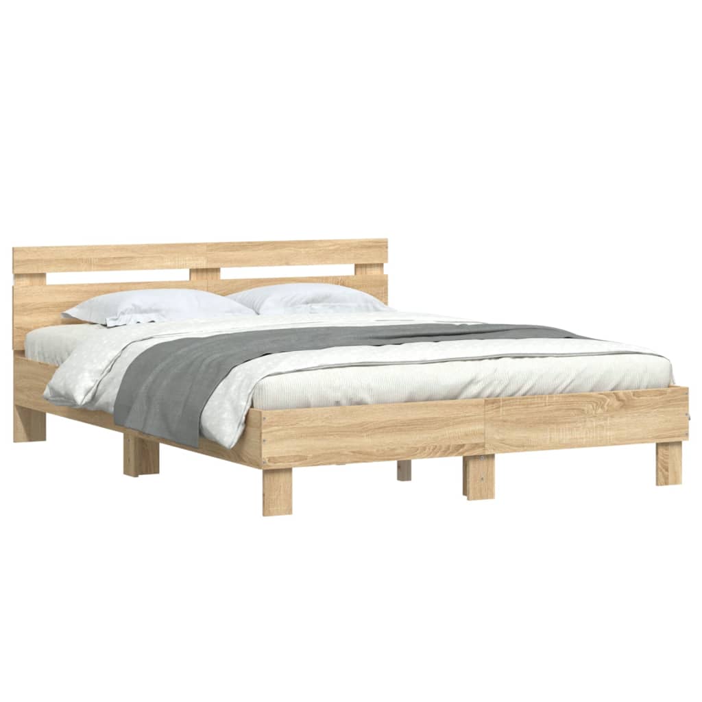 Bed Frame with Headboard and LED Sonoma Oak 140x200 cm