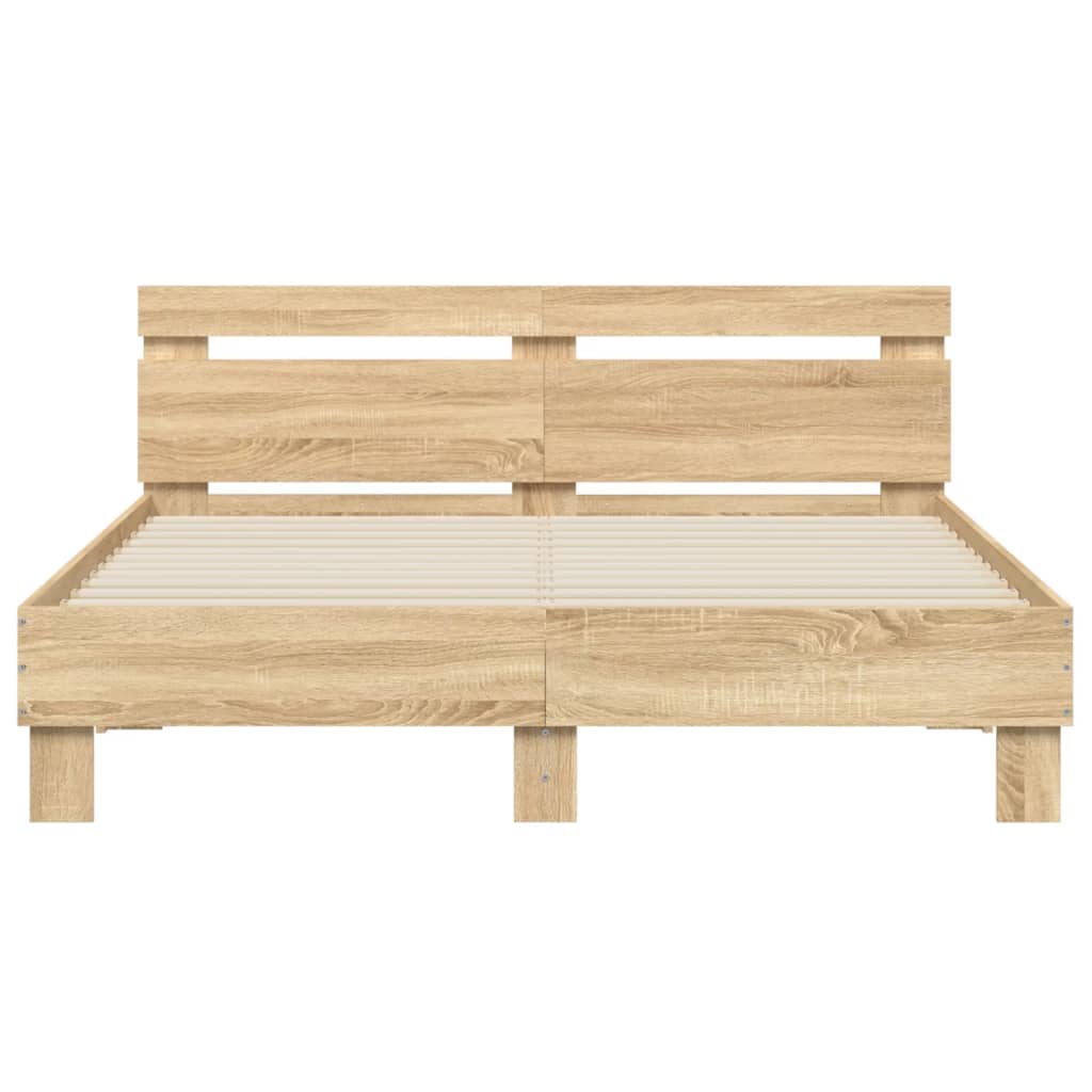 Bed Frame with Headboard and LED Sonoma Oak 140x200 cm