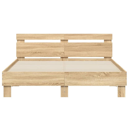 Bed Frame with Headboard and LED Sonoma Oak 140x200 cm