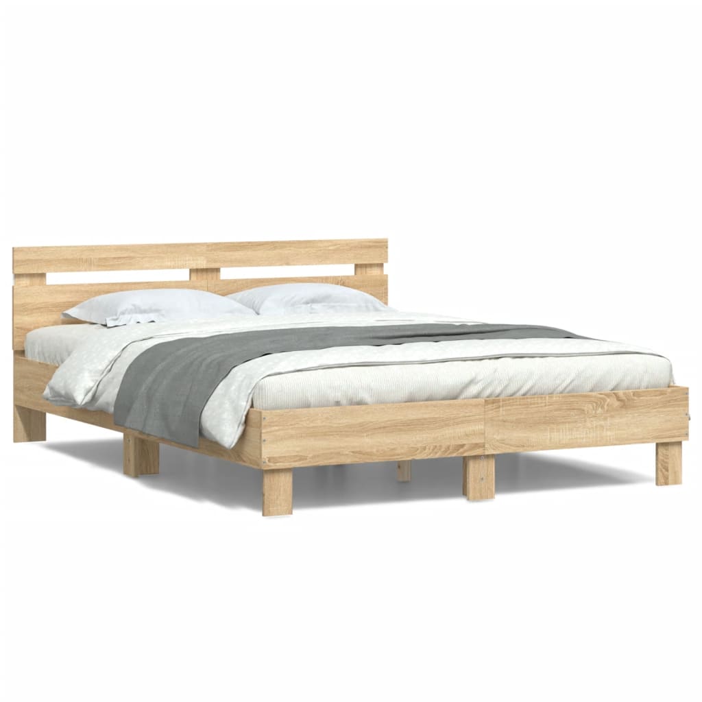 Bed Frame with Headboard and LED Sonoma Oak 140x200 cm