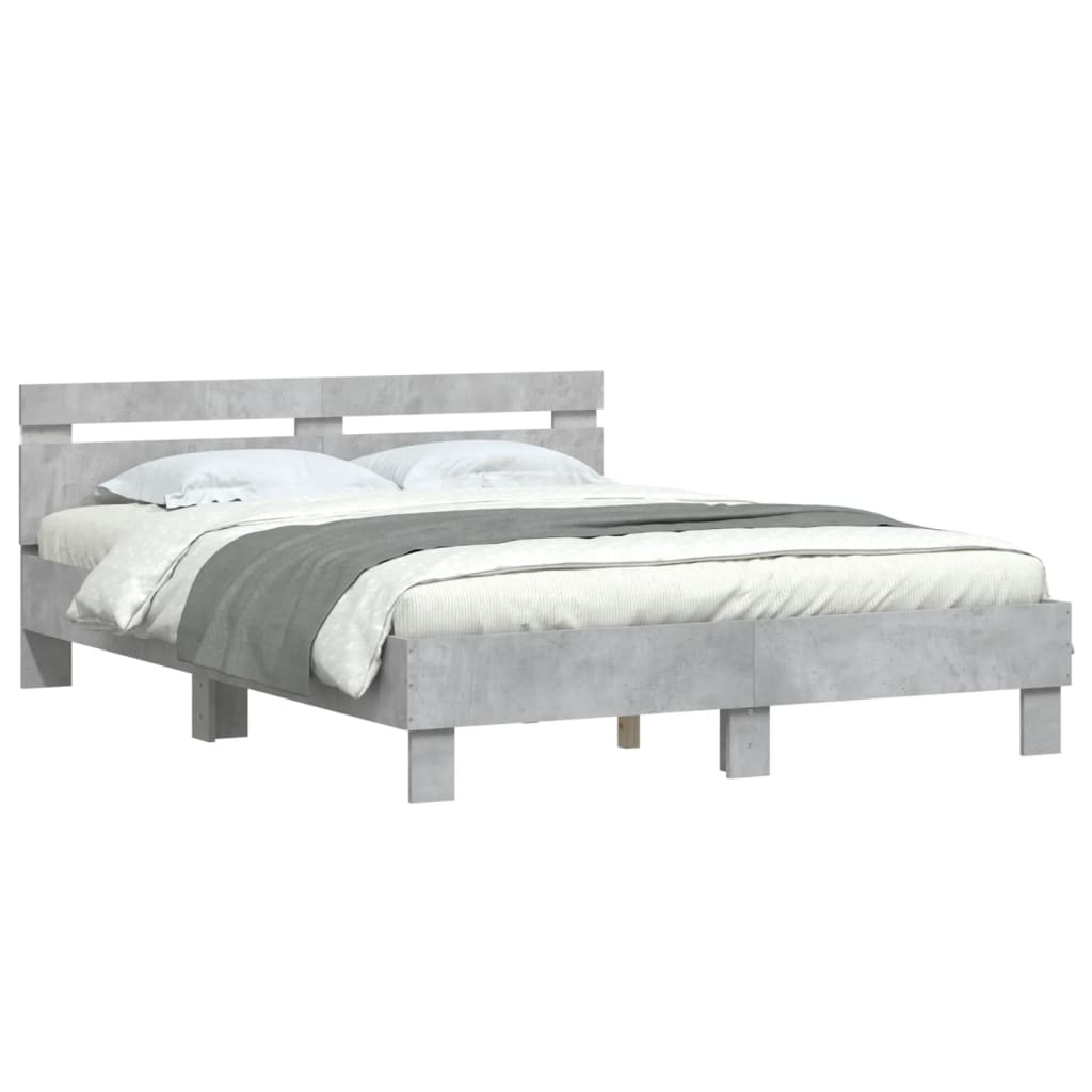 Bed Frame with LED without Mattress Concrete Grey 140x200 cm