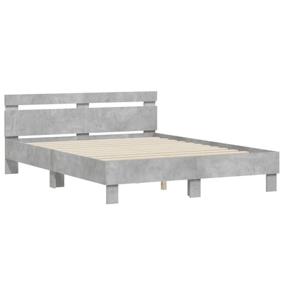 Bed Frame with LED without Mattress Concrete Grey 140x200 cm