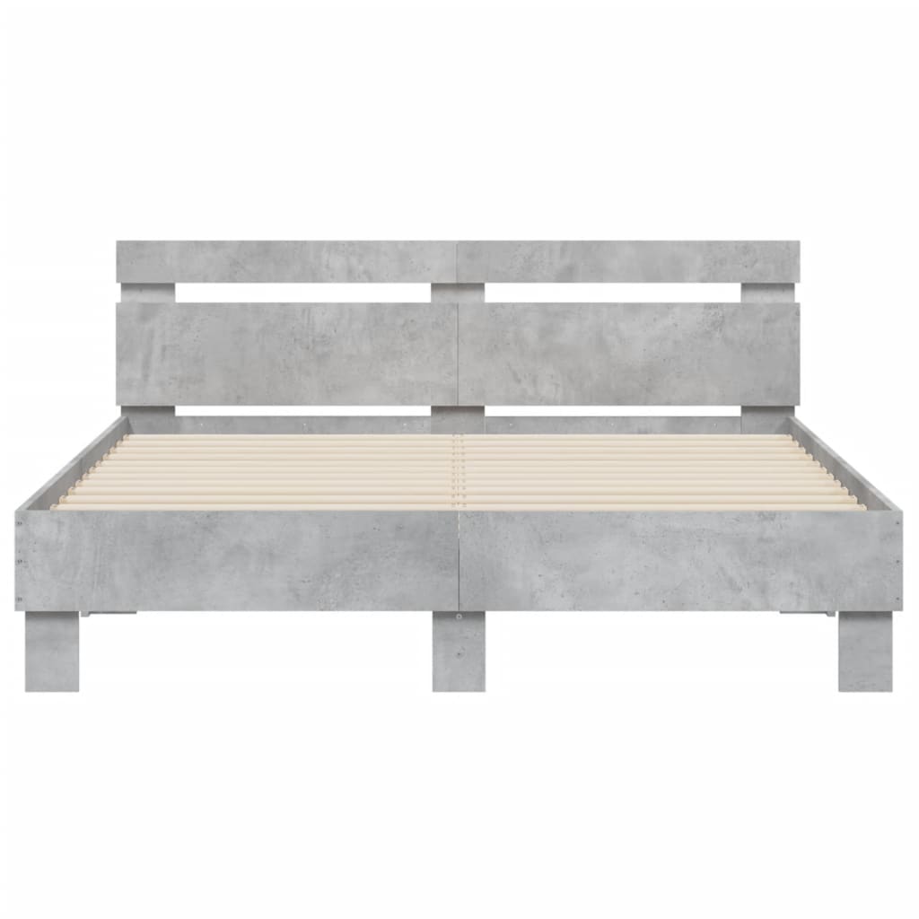 Bed Frame with LED without Mattress Concrete Grey 140x200 cm