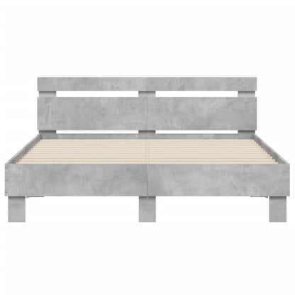 Bed Frame with LED without Mattress Concrete Grey 140x200 cm