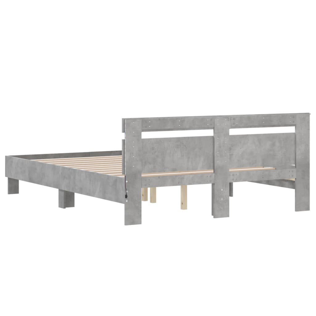 Bed Frame with LED without Mattress Concrete Grey 140x200 cm