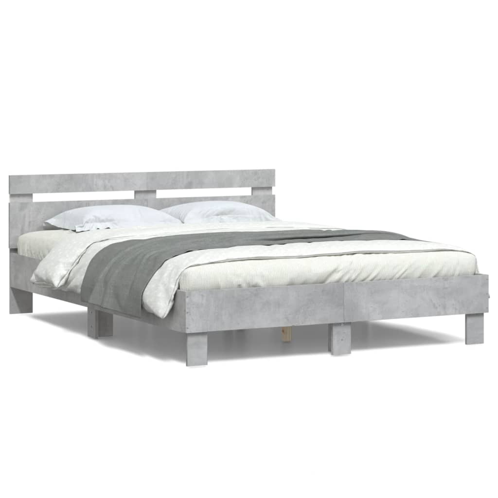 Bed Frame with LED without Mattress Concrete Grey 140x200 cm