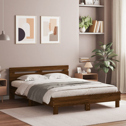 Bed Frame with LED without Mattress Brown Oak 140x200 cm