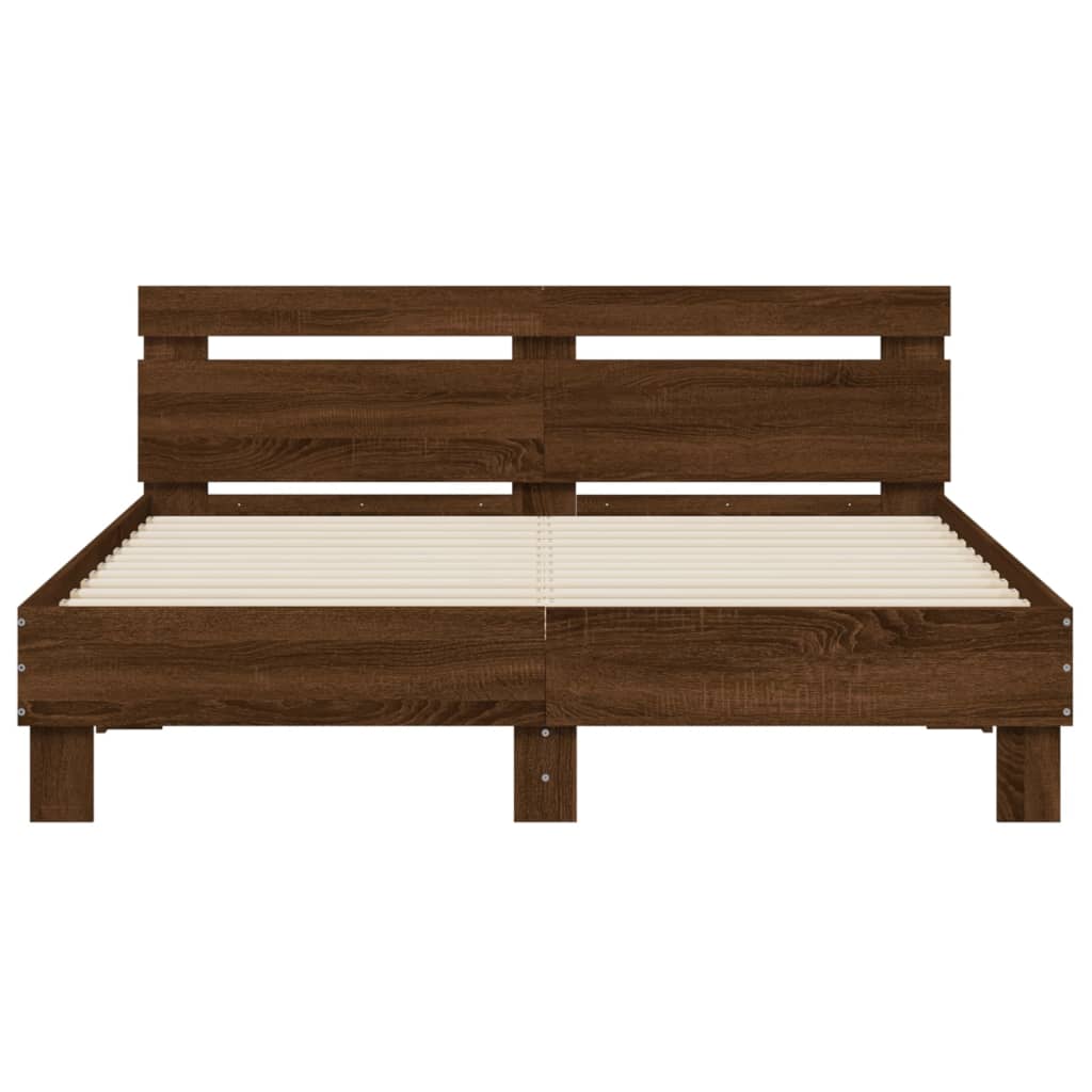 Bed Frame with LED without Mattress Brown Oak 140x200 cm