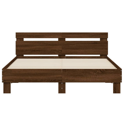 Bed Frame with LED without Mattress Brown Oak 140x200 cm