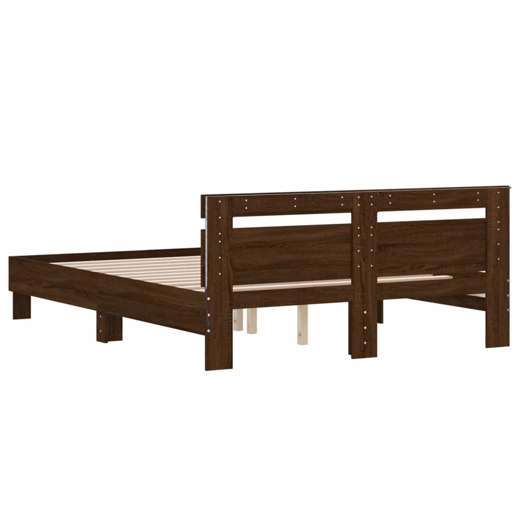 Bed Frame with LED without Mattress Brown Oak 140x200 cm