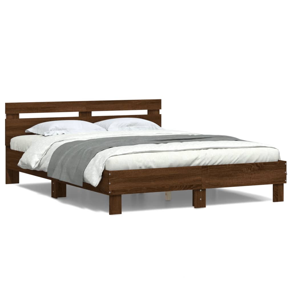 Bed Frame with LED without Mattress Brown Oak 140x200 cm