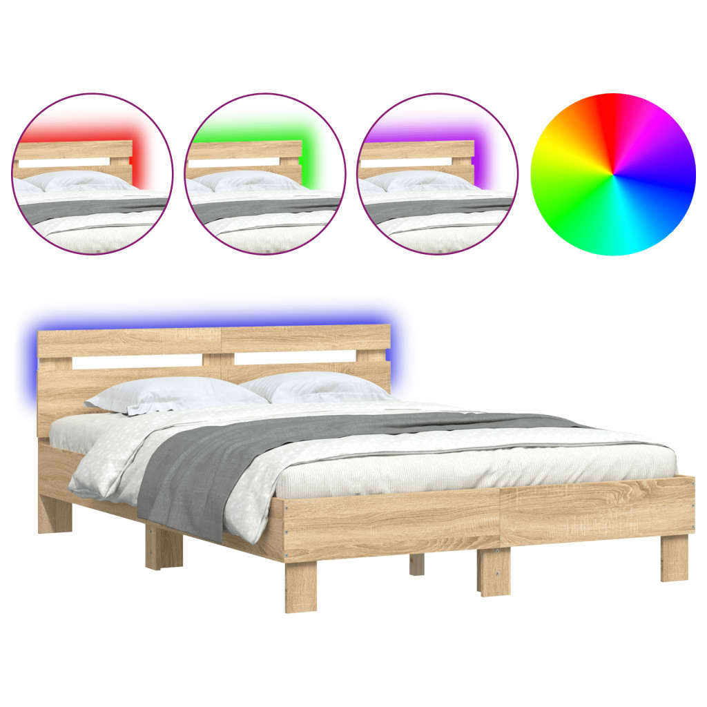 Bed Frame with LED without Mattress Sonoma Oak 120x200 cm