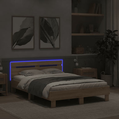 Bed Frame with LED without Mattress Sonoma Oak 120x200 cm