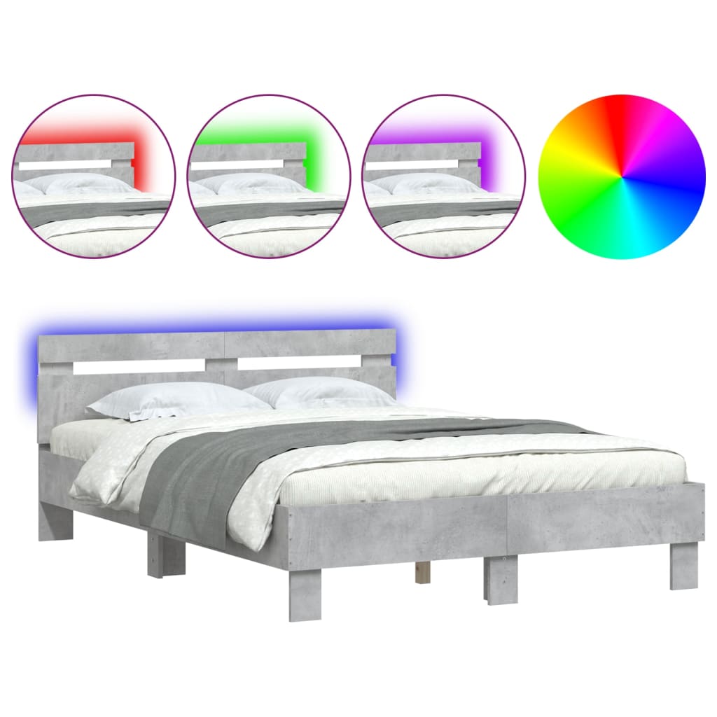 Bed Frame with LED without Mattress Concrete Grey 120x200 cm