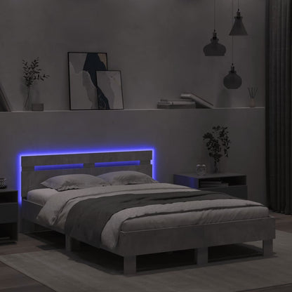 Bed Frame with LED without Mattress Concrete Grey 120x200 cm