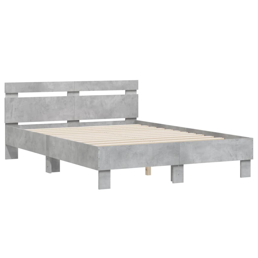 Bed Frame with LED without Mattress Concrete Grey 120x200 cm