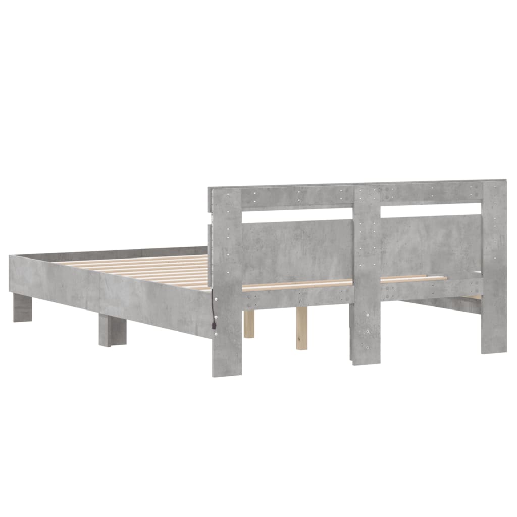 Bed Frame with LED without Mattress Concrete Grey 120x200 cm