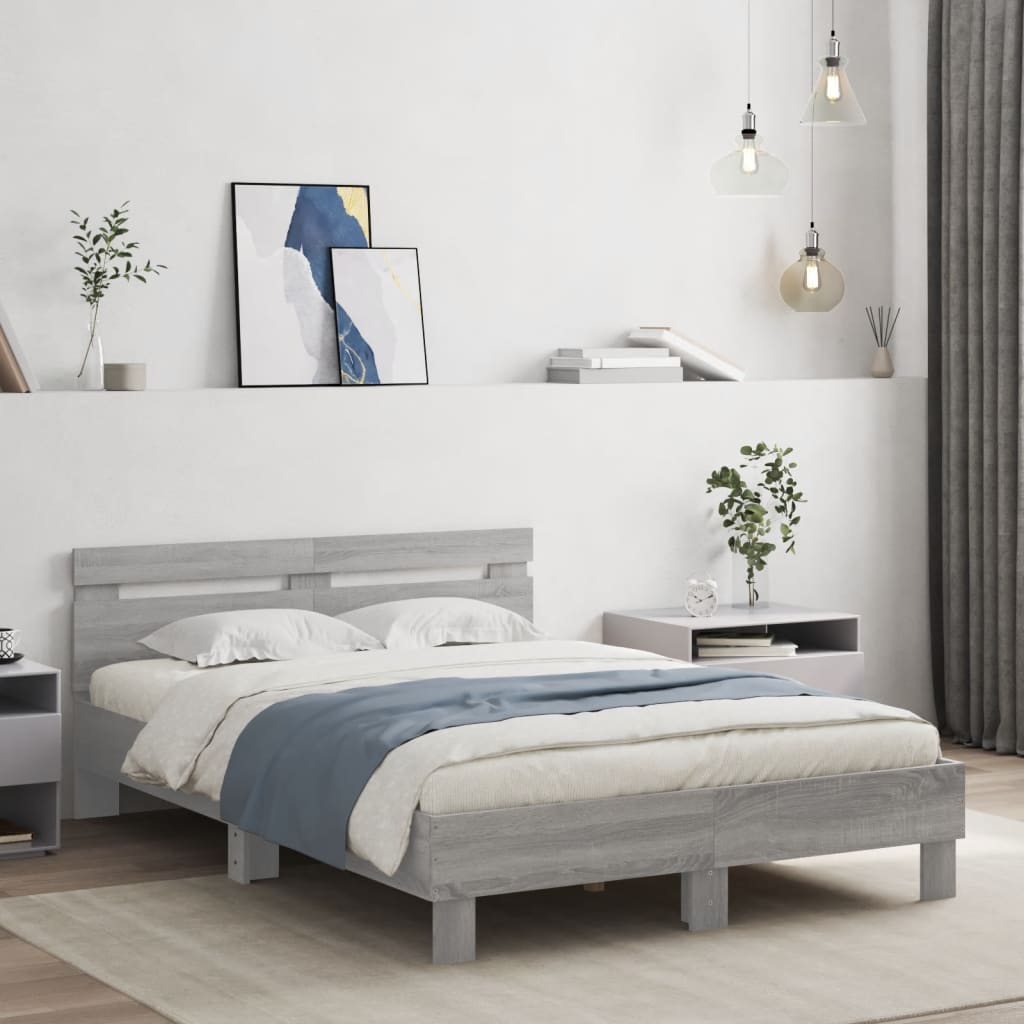 Bed Frame with Headboard and LED Grey Sonoma 120x200 cm