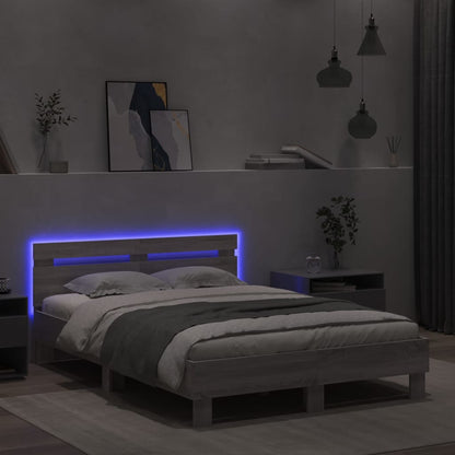 Bed Frame with Headboard and LED Grey Sonoma 120x200 cm