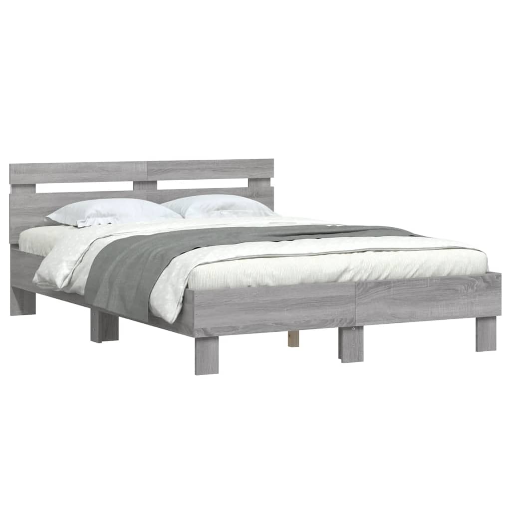 Bed Frame with Headboard and LED Grey Sonoma 120x200 cm