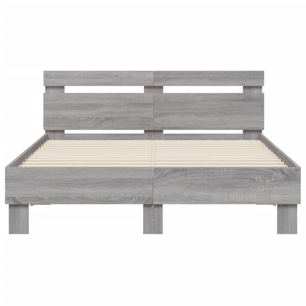 Bed Frame with Headboard and LED Grey Sonoma 120x200 cm