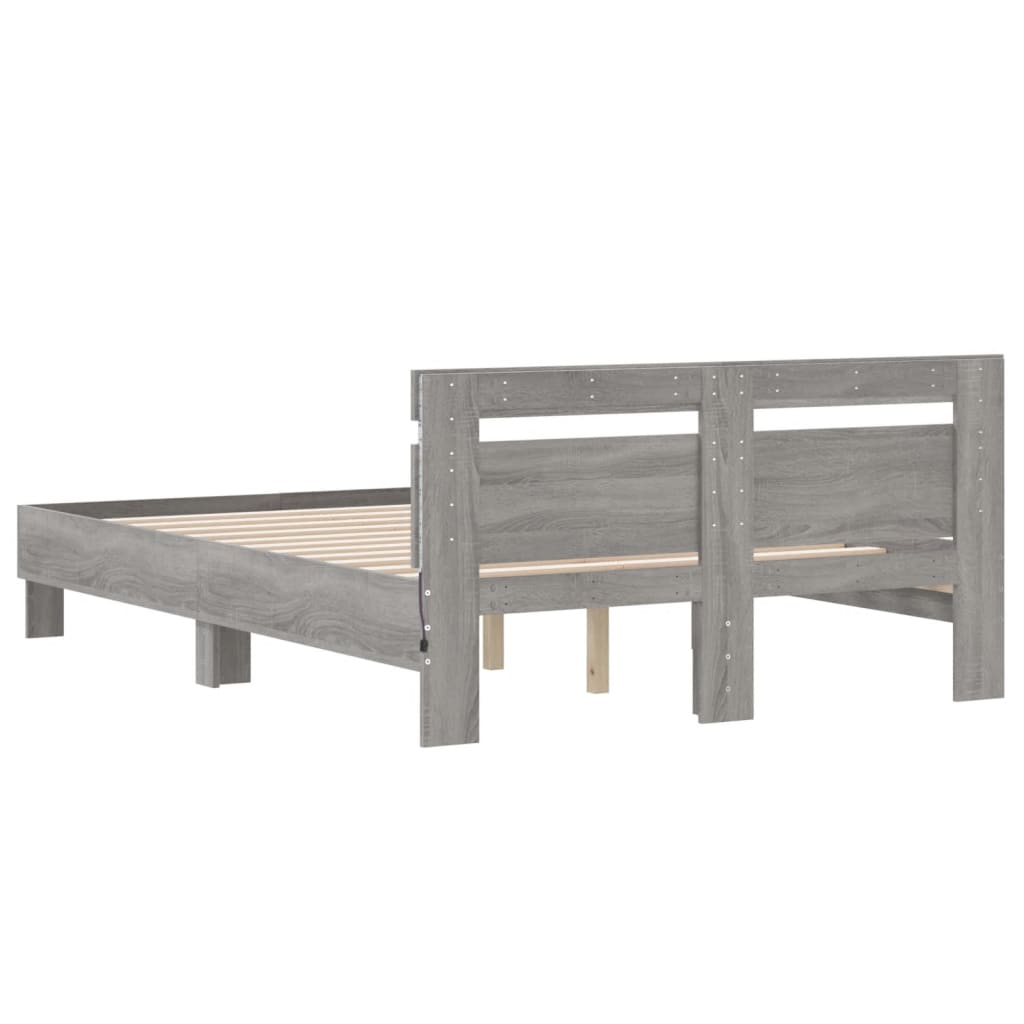 Bed Frame with Headboard and LED Grey Sonoma 120x200 cm