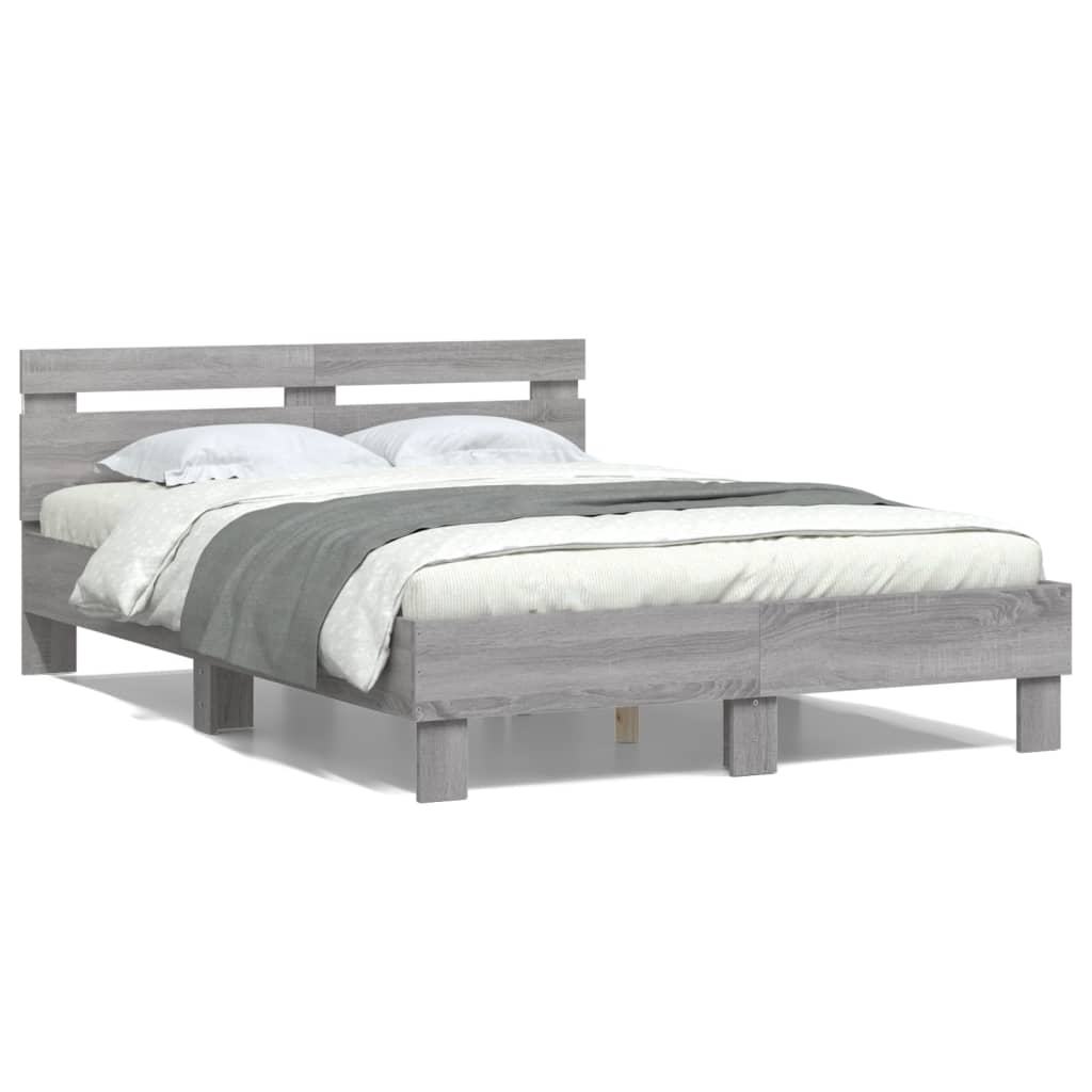 Bed Frame with Headboard and LED Grey Sonoma 120x200 cm